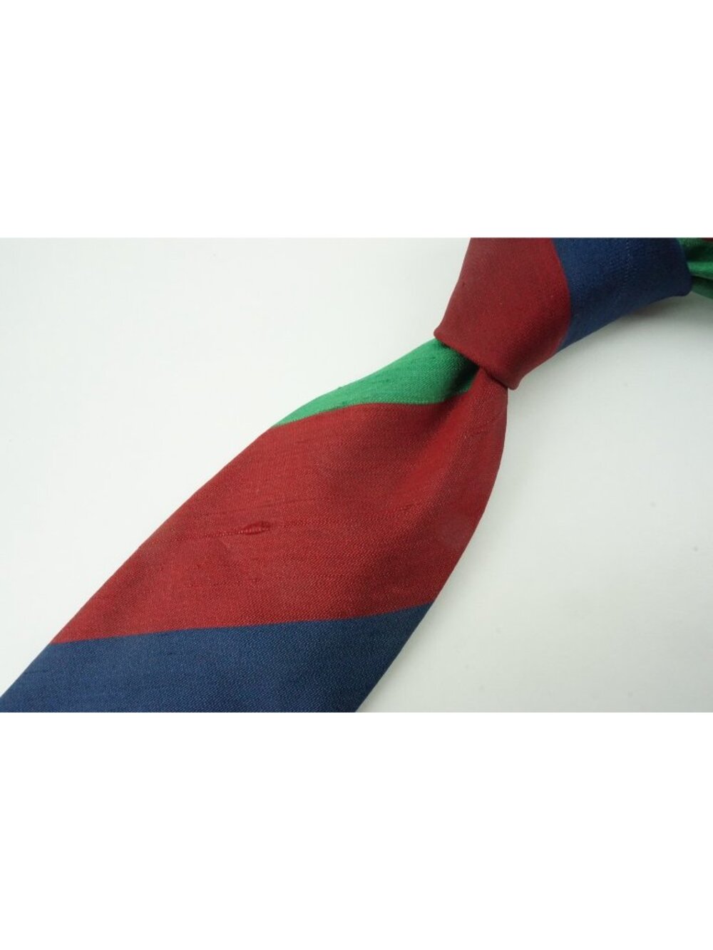 Maus & Hoffman VINTAGE Palm Beach Emerald Cherry Blue Striped Shantung Silk Tie
